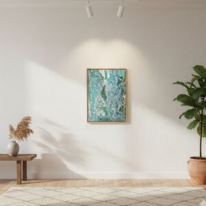 Handmade Acrylic Pour Painting  Blue & Green 9"x12" Upcycled Wall Art Home decor